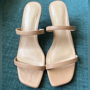 BCBGeneration Nude Double-Strap Slide Heels